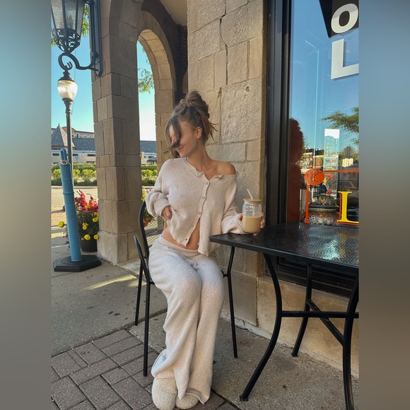 By The River Cozy Life Oatmeal Button Up Lounge Set - Picture 5 of 5